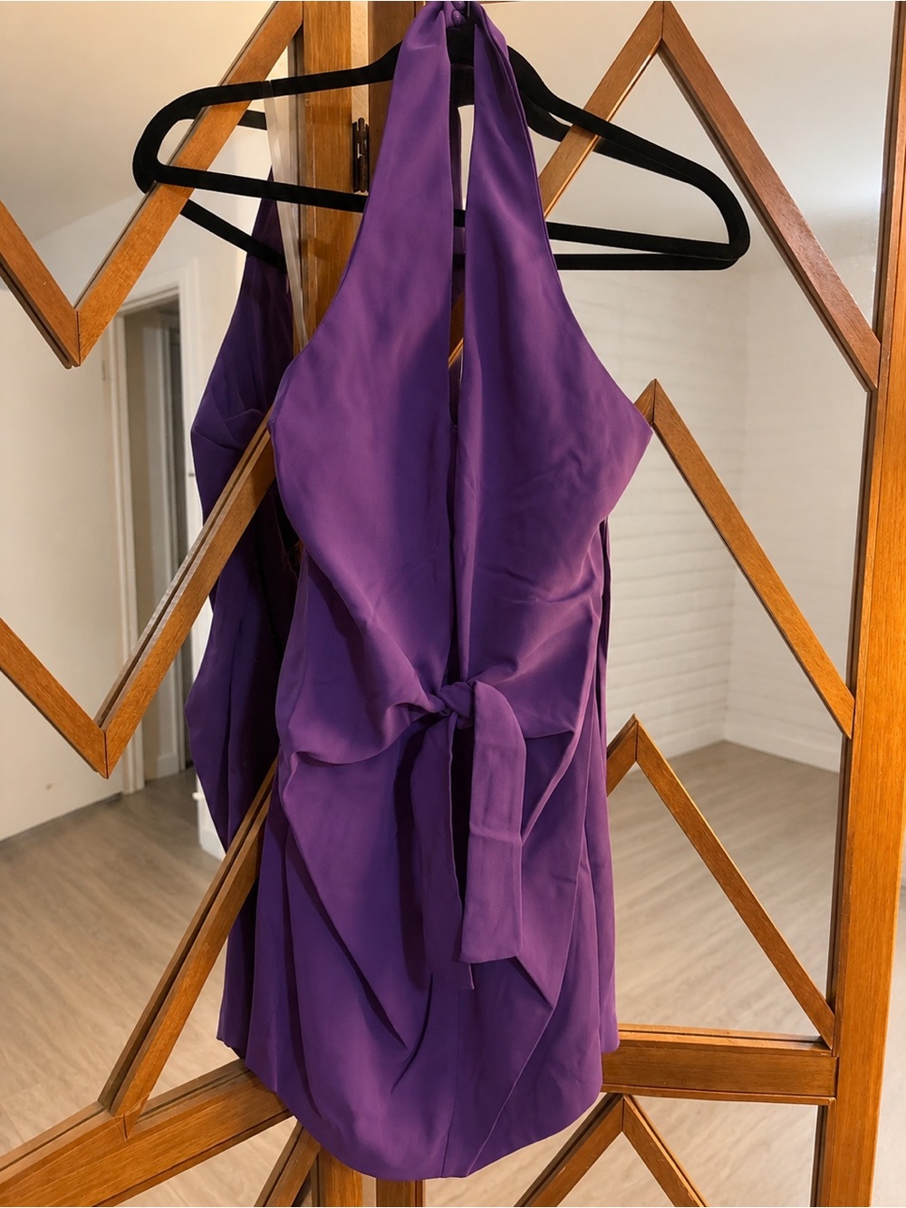 Imperial Purple Halter Open Back Mini Dress Tie Waist Cocktail Dress